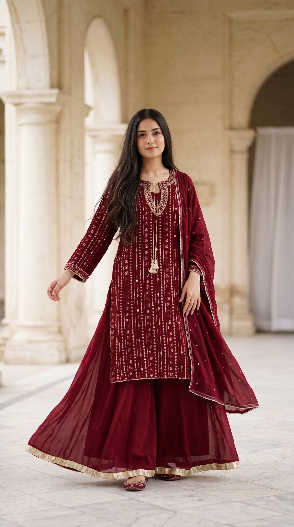 Majestic Gold-Embroidered Chiffon 3-Pcs