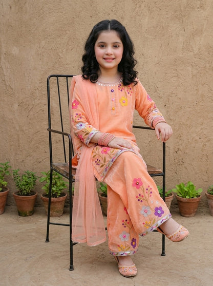 Fancy Chiffon Embroidered girls 3-Pcs  Suit