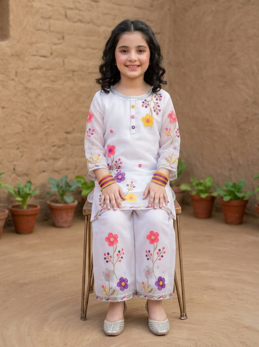 Fancy Chiffon Embroidered girls 3-Pcs  Suit