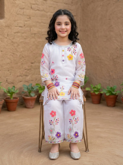 Fancy Chiffon Embroidered girls 3-Pcs  Suit