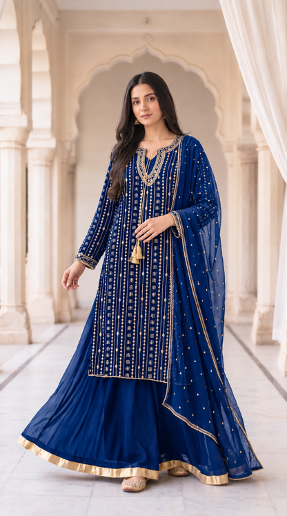 Majestic Gold-Embroidered Chiffon 3-Pcs