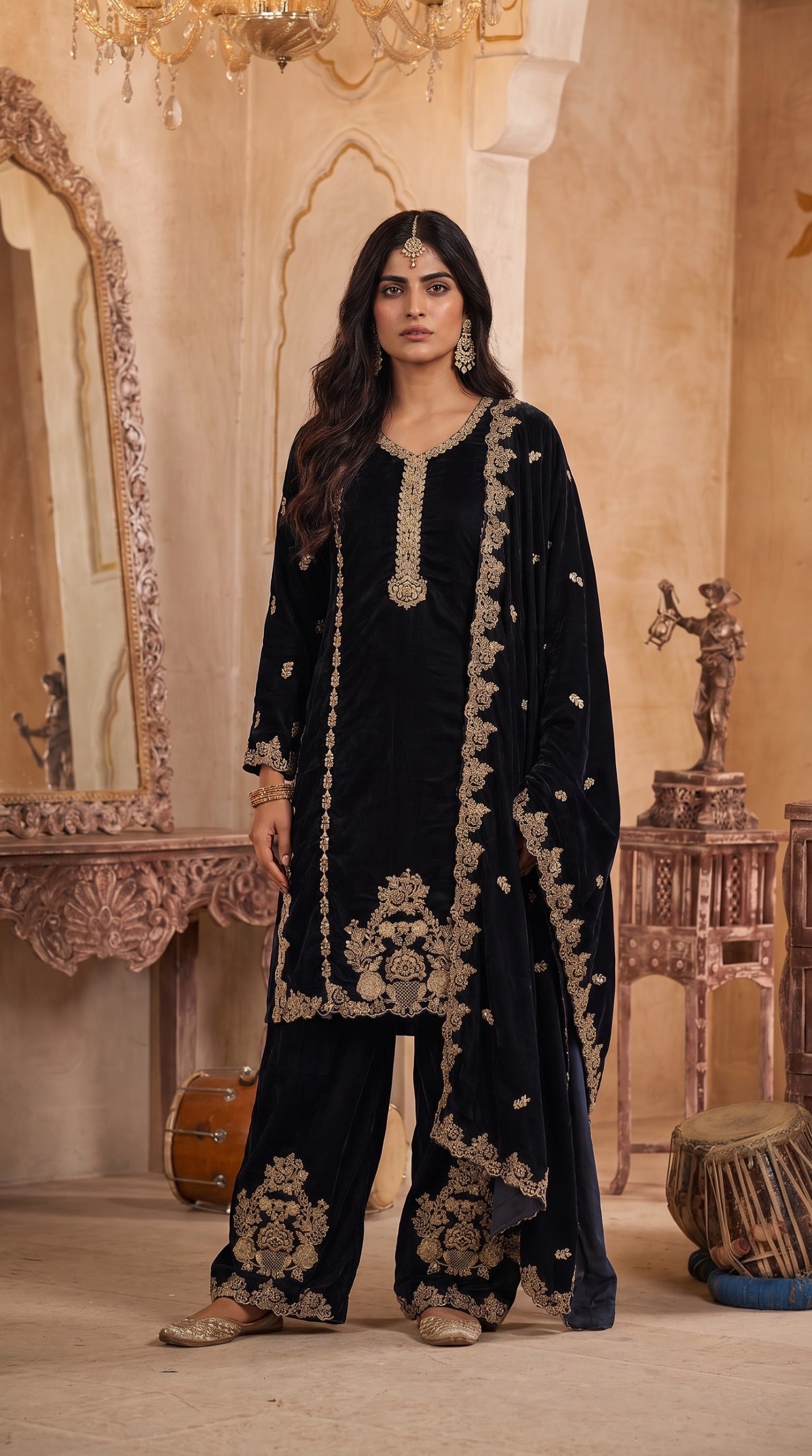 ✨ ROYAL STITCHED HANDMADE EMBRIODERED VELVET ELEGANCE—PEHNAVAA ✨