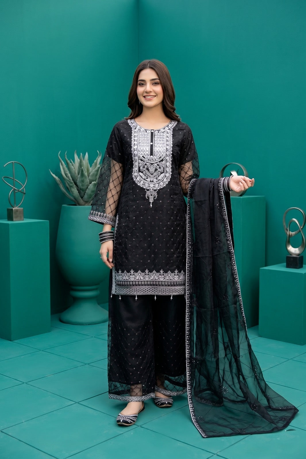 Pehnavaa Premium Embroidered Organza 3PC Stitched Suit for Women