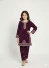 ROYAL MAROON VELVET EMBROIDERED 2-PIECE SUIT FOR GIRLS – WINTER FESTIVE COLLECTION