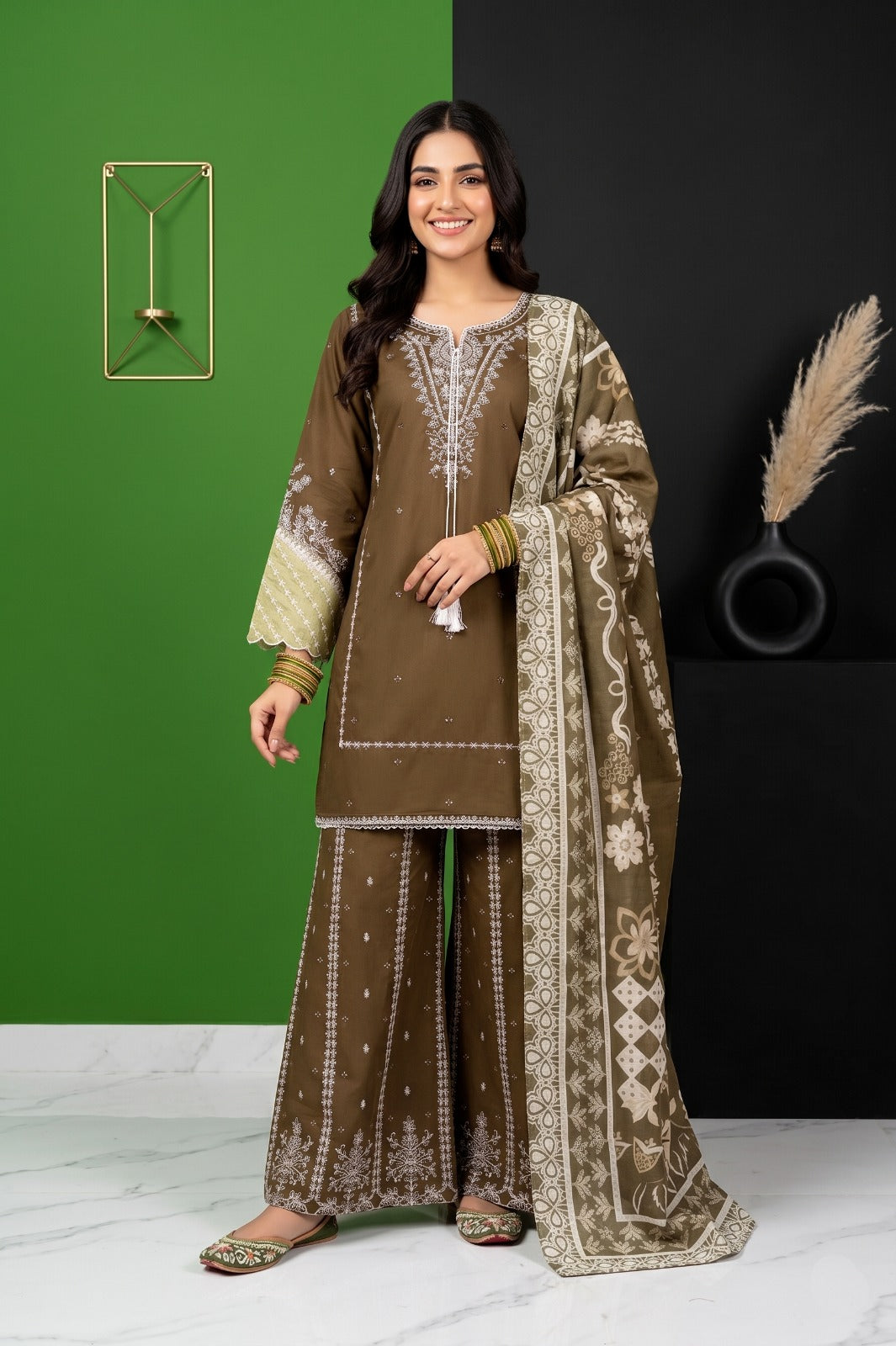 Eid Special Embroidered Collection: 3-Pcs Cotton Suit