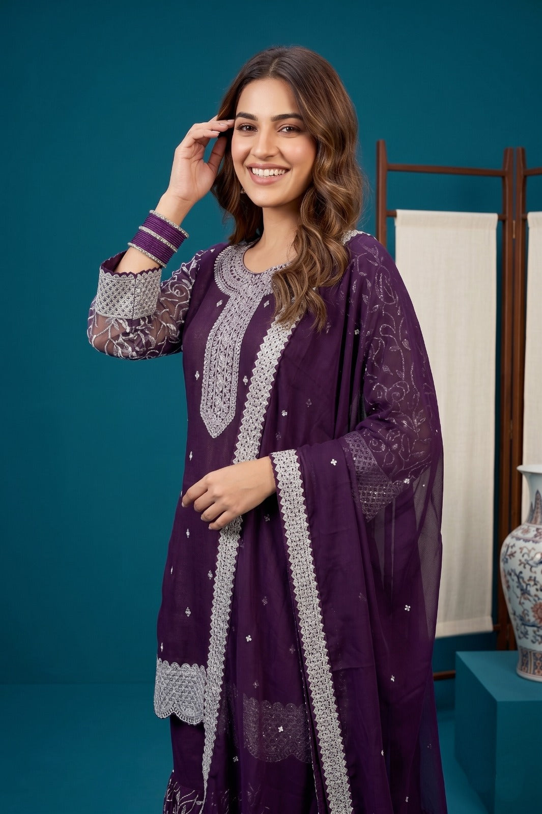Premium Crinkle Chiffon 3-Pcs Stitched Dress