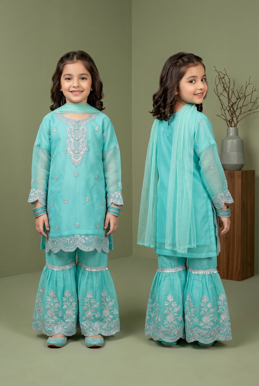 Fancy Girls Silk Sharara 3-Piece