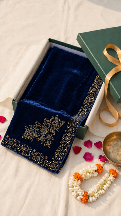 Ladies Golden Stone Work Velvet Shawl