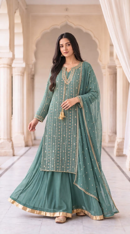 Majestic Gold-Embroidered Chiffon 3-Pcs