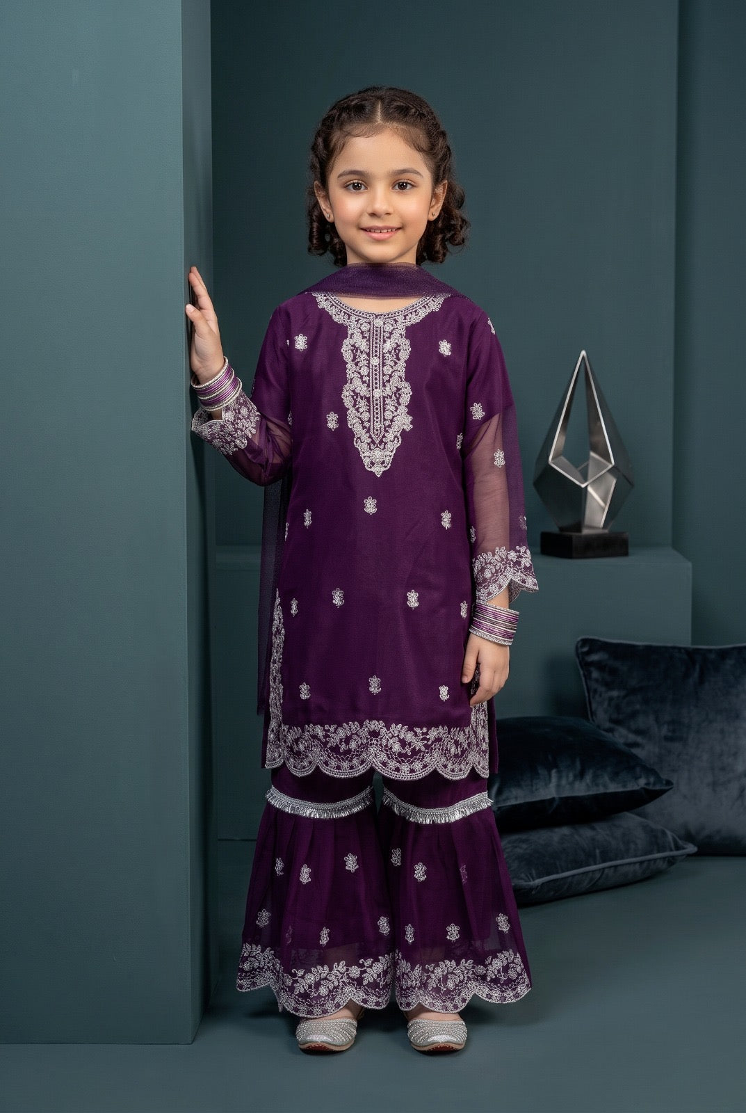 Fancy Girls Silk Sharara 3-Piece