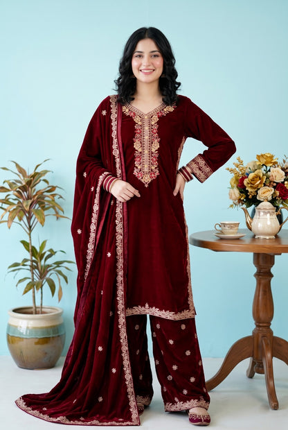✨ ROYAL HANDMADE EMBRIODERED VELVET ELEGANCE—PEHNAVAA ✨