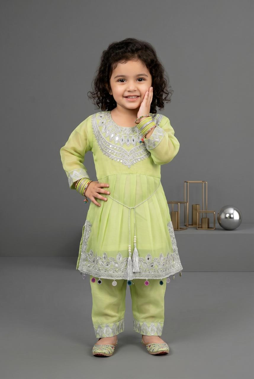 Kids Chiffon silver Embriodery Style Suit