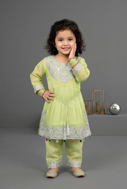 Kids Chiffon silver Embriodery Style Suit