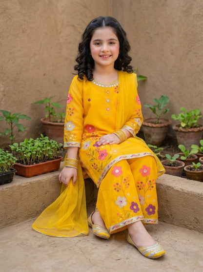 Fancy Chiffon Embroidered girls 3-Pcs  Suit