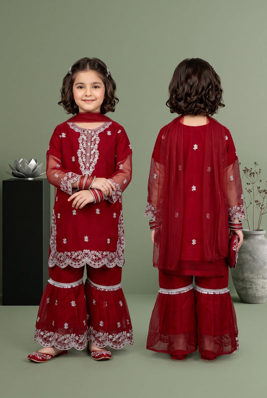 Fancy Girls Silk Sharara 3-Piece