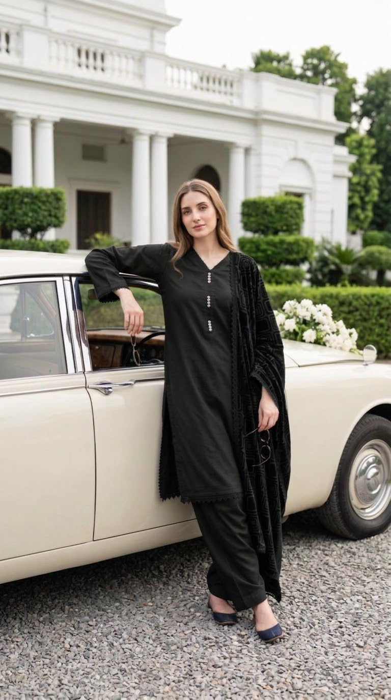 Winter Dhanak suit with Palachi velvet shawl 3-Pcs