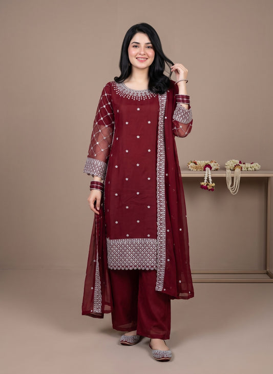 Chiffon Silver Tilla embroidered 3-Pcs