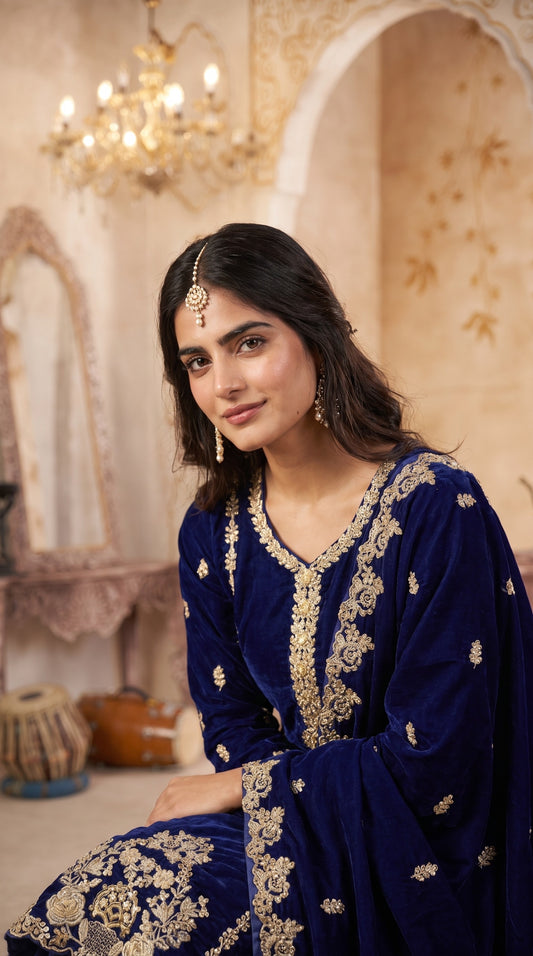 ✨ ROYAL STITCHED HANDMADE EMBRIODERED VELVET ELEGANCE—PEHNAVAA ✨
