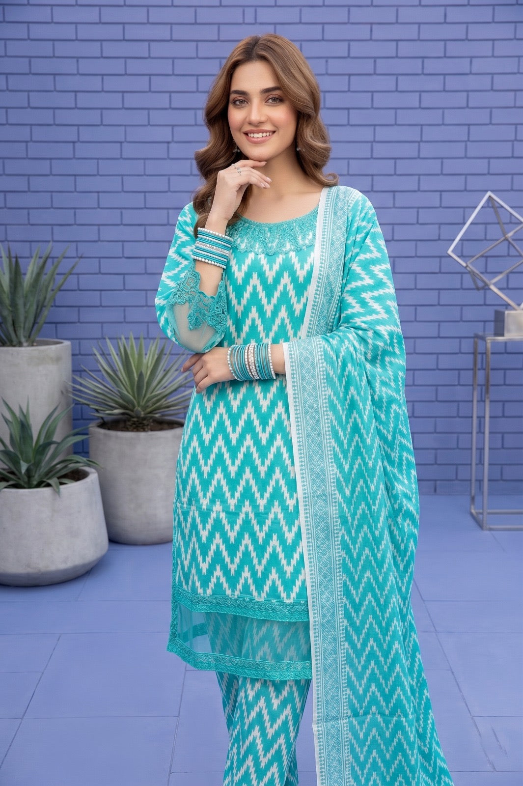 Premium Summer Printed Lawn 3-Piece Suit (Shirt, Trouser & Dupatta) | Zig Zag Style | Pehnavaa Store