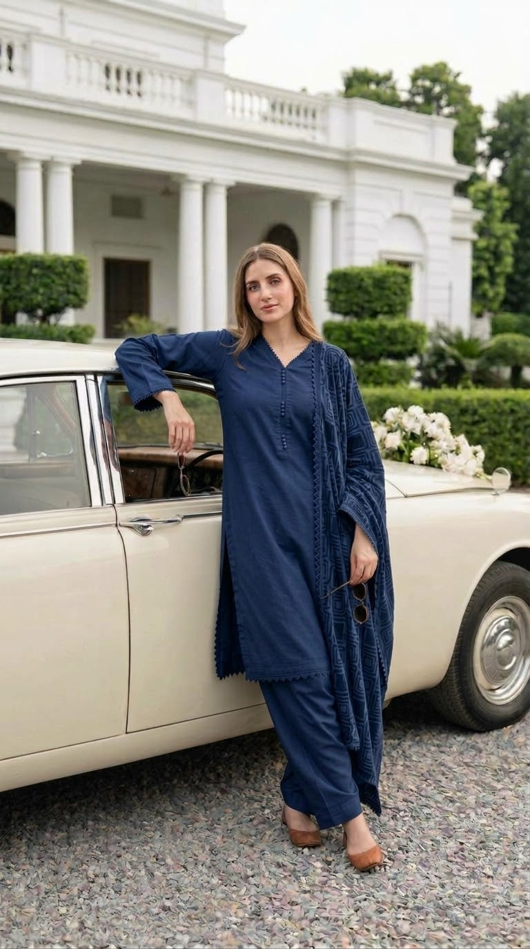 Winter Dhanak suit with Palachi velvet shawl 3-Pcs