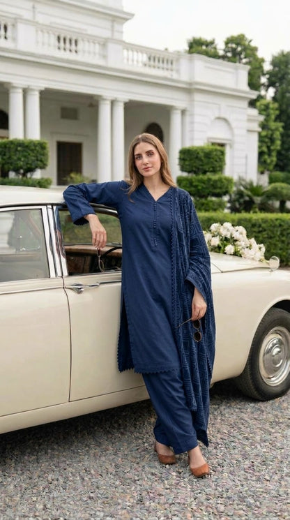 Winter Dhanak suit with Palachi velvet shawl 3-Pcs
