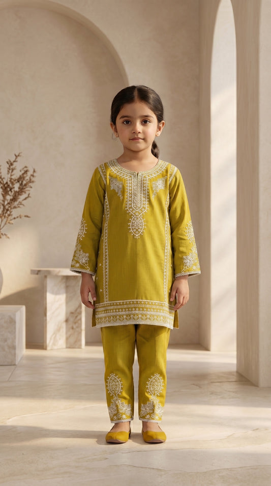 Pehnavaa Girls' Heavy Embroidered Cotton 2-Piece Suite – Boutique Style Festive Palazzo Set