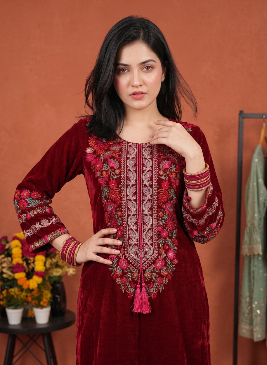 Mahveen Velvet Embroidered 3-Piece