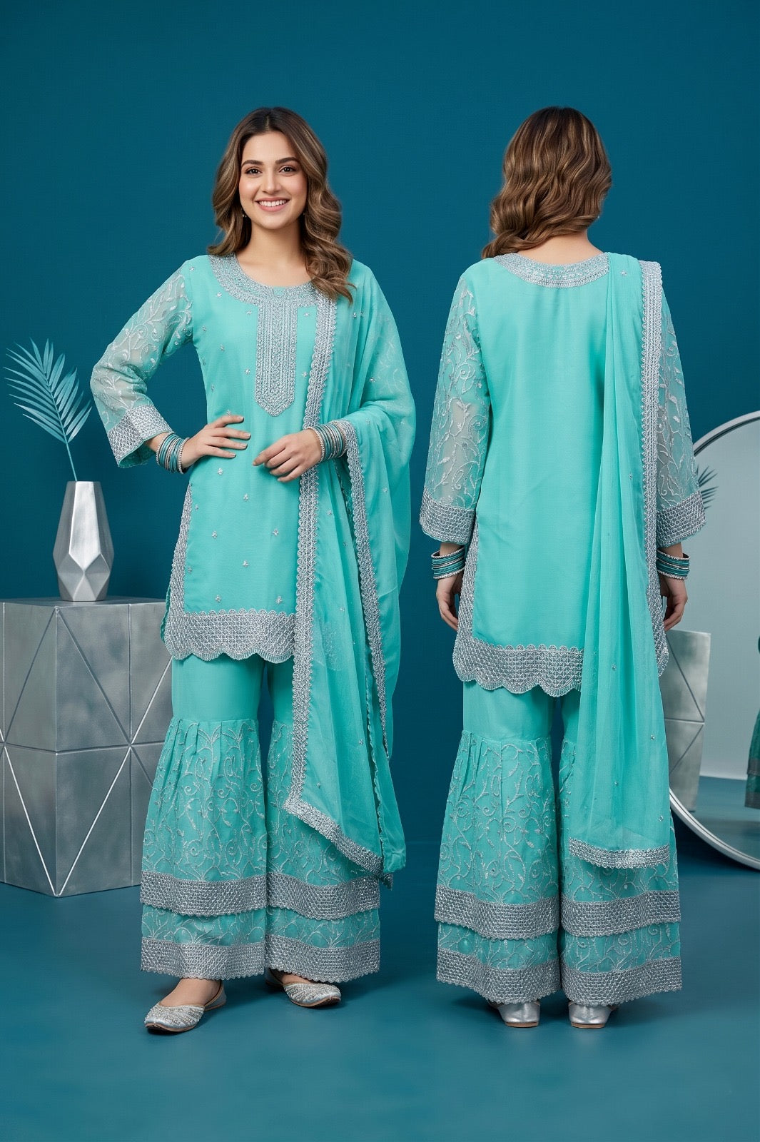 Premium Crinkle Chiffon 3-Pcs Stitched Dress