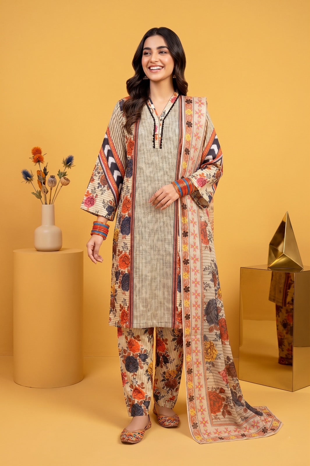 Bin Saeed Inspired Printed Lawn 3-Pcs Stitched Suit
