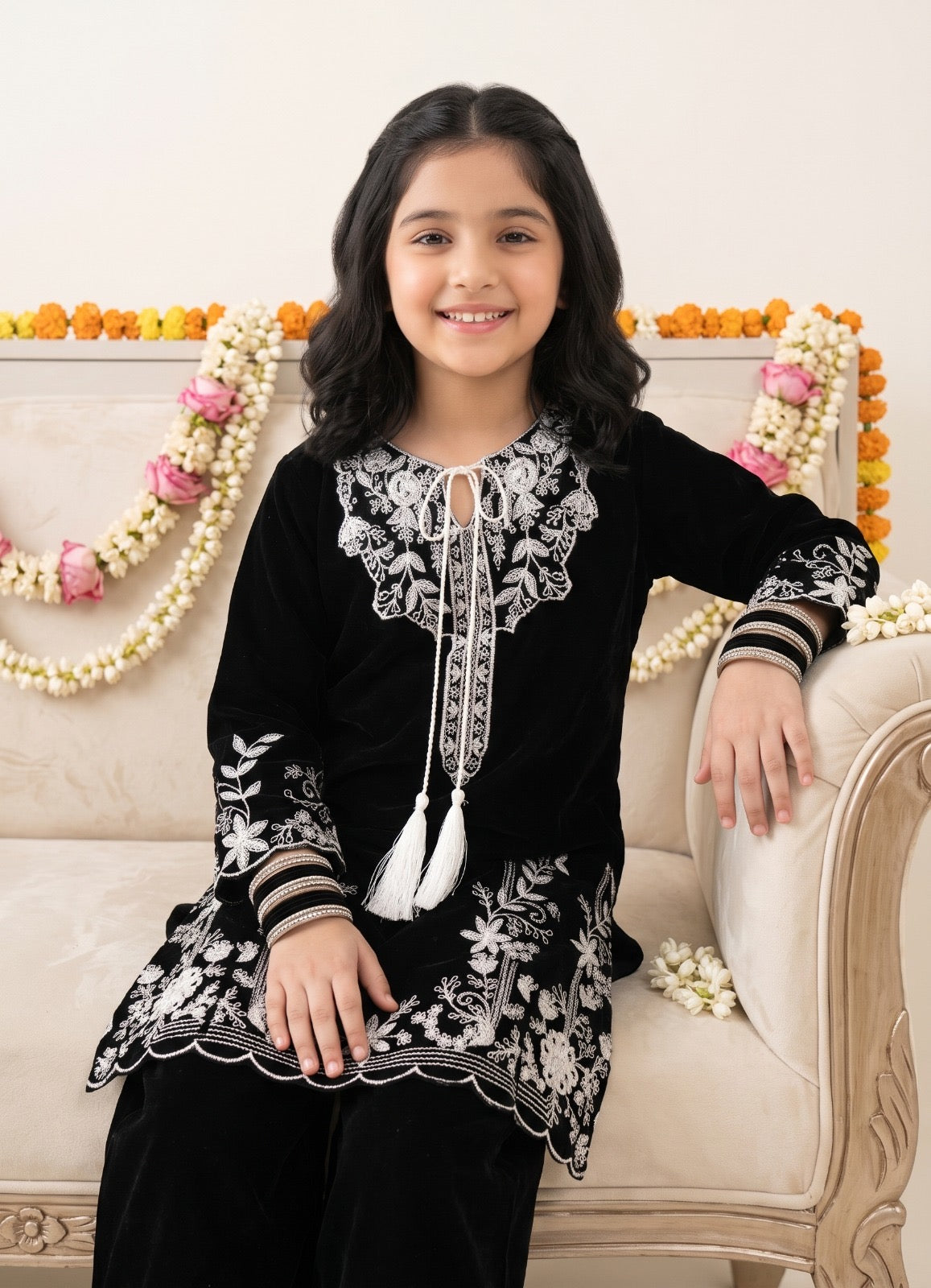 Girls white thread Velvet 2-pcs