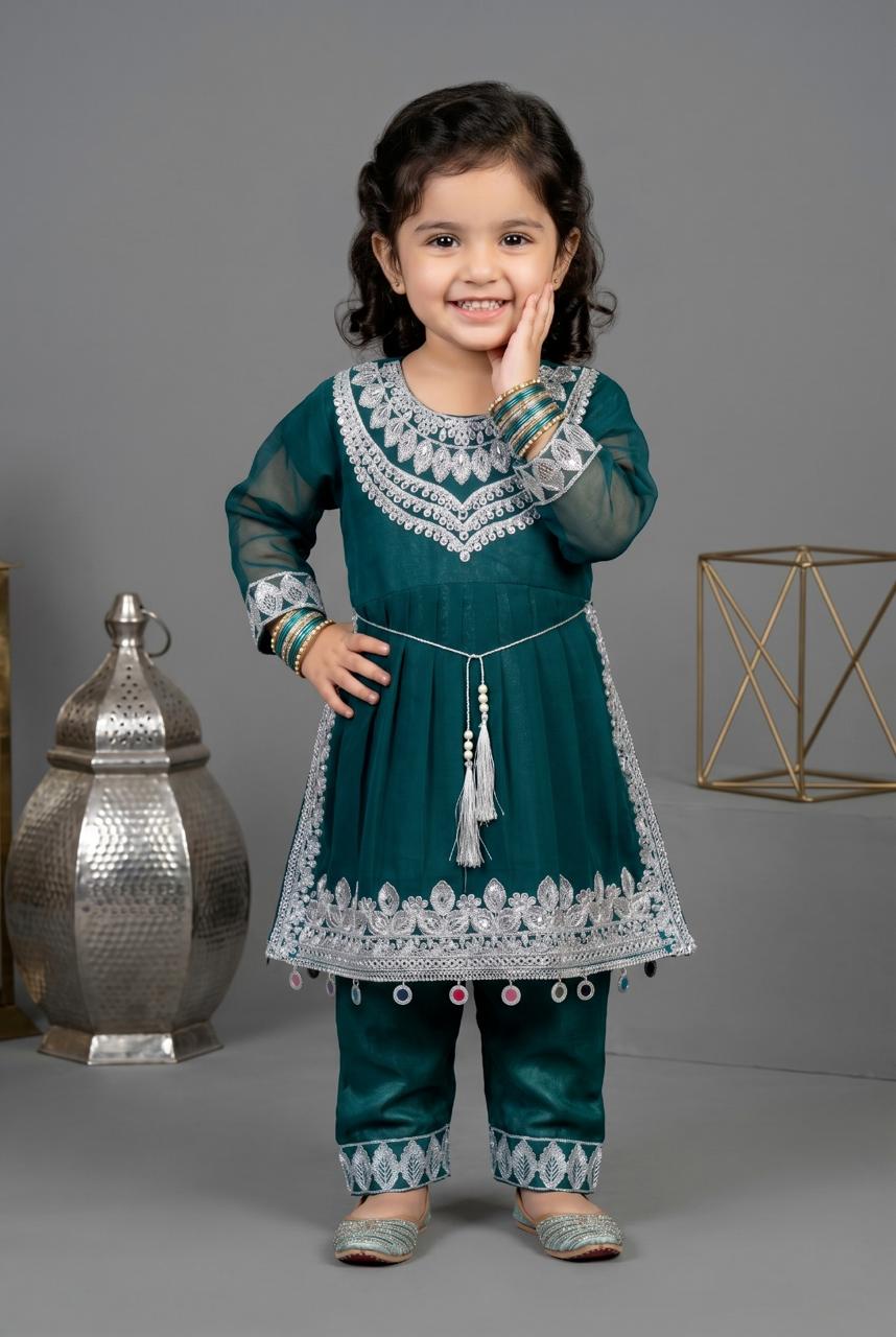 Kids Chiffon silver Embriodery Style Suit
