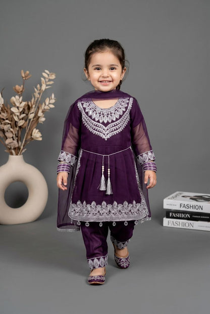 Kids Chiffon silver Embriodery Style Suit