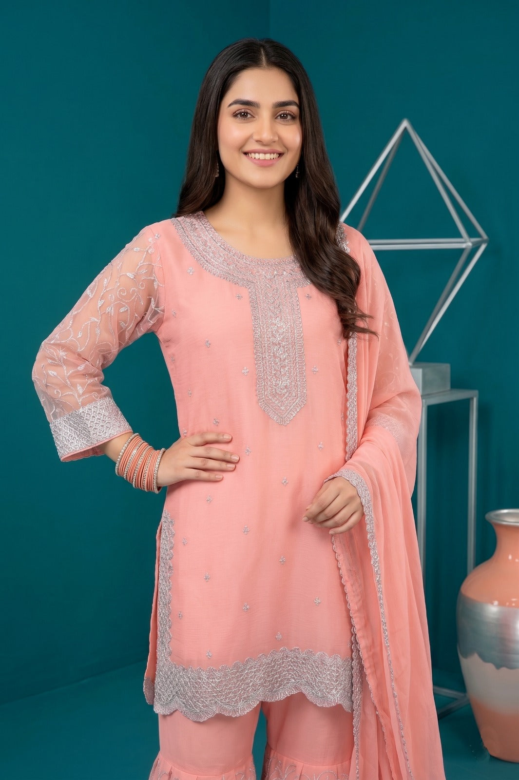 Premium Crinkle Chiffon 3-Pcs Stitched Dress