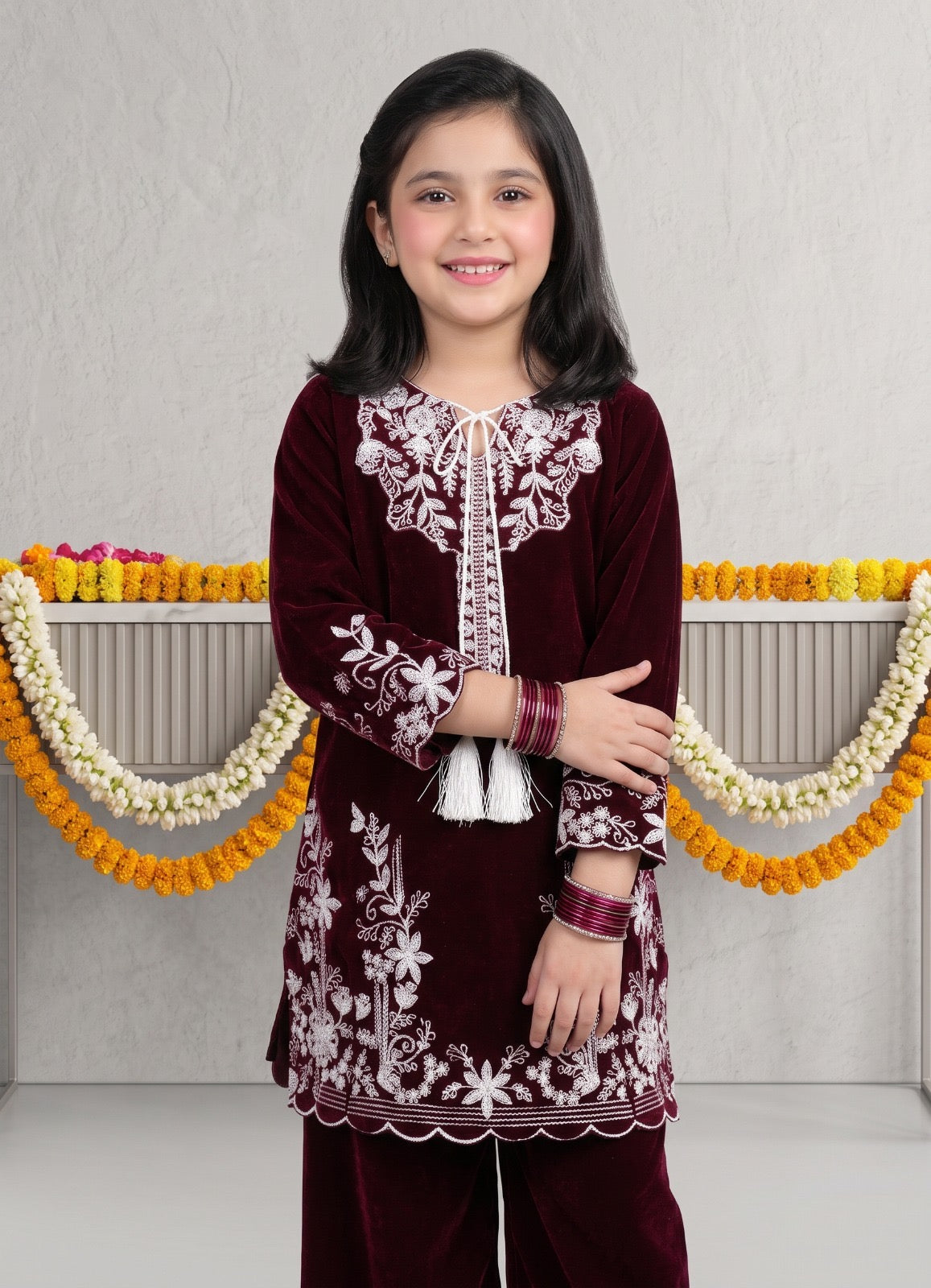 Girls white thread Velvet 2-pcs