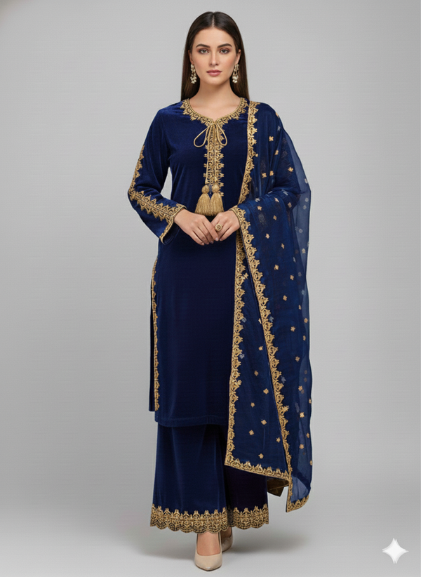 ✨ LUXURY MAROON VELVET EMBROIDERED 3-PIECE SUIT ✨