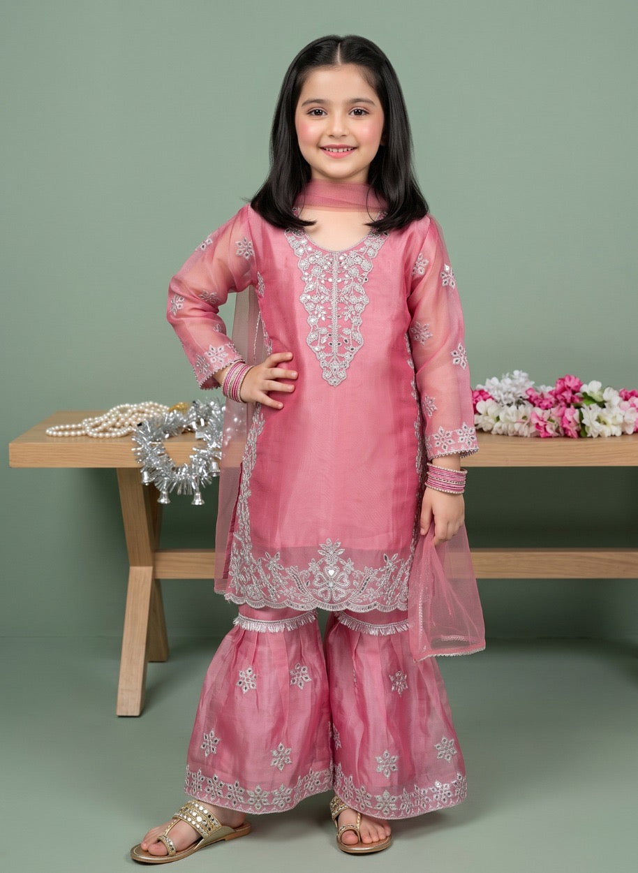 Girls Silk Sharara 3-Piece