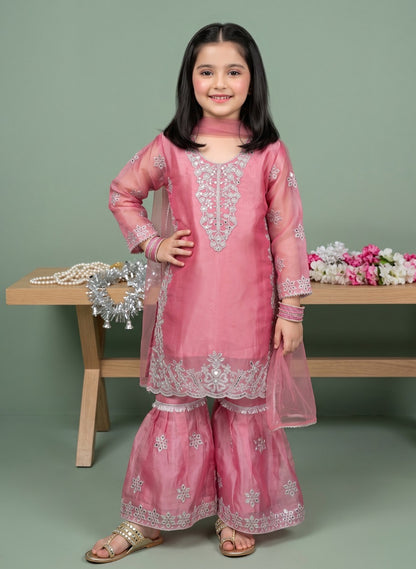 Girls Silk Sharara 3-Piece