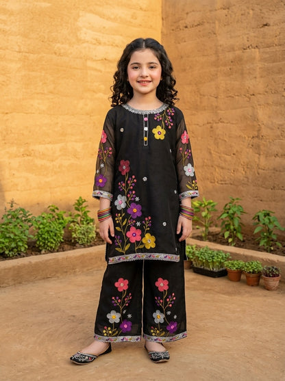 Fancy Chiffon Embroidered girls 3-Pcs  Suit