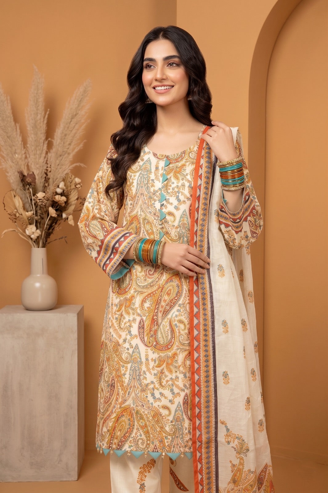 Bin Saeed Inspired Printed Lawn 3-Pcs Stitched Suit