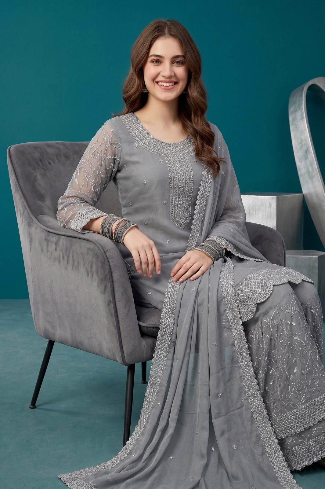 Premium Crinkle Chiffon 3-Pcs Stitched Dress