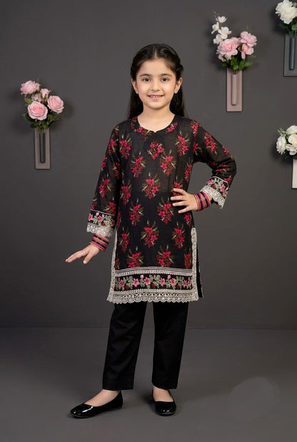 Girls print embroidered 2-pcs