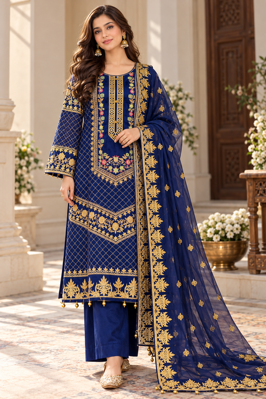 Heavy embroidered Organza 3-Pcs