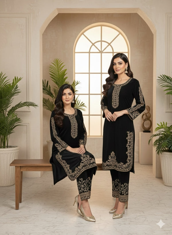 LUXURY ROYAL BLUE VELVET EMBROIDERED 2-PIECE SUIT – WINTER FESTIVE COLLECTION