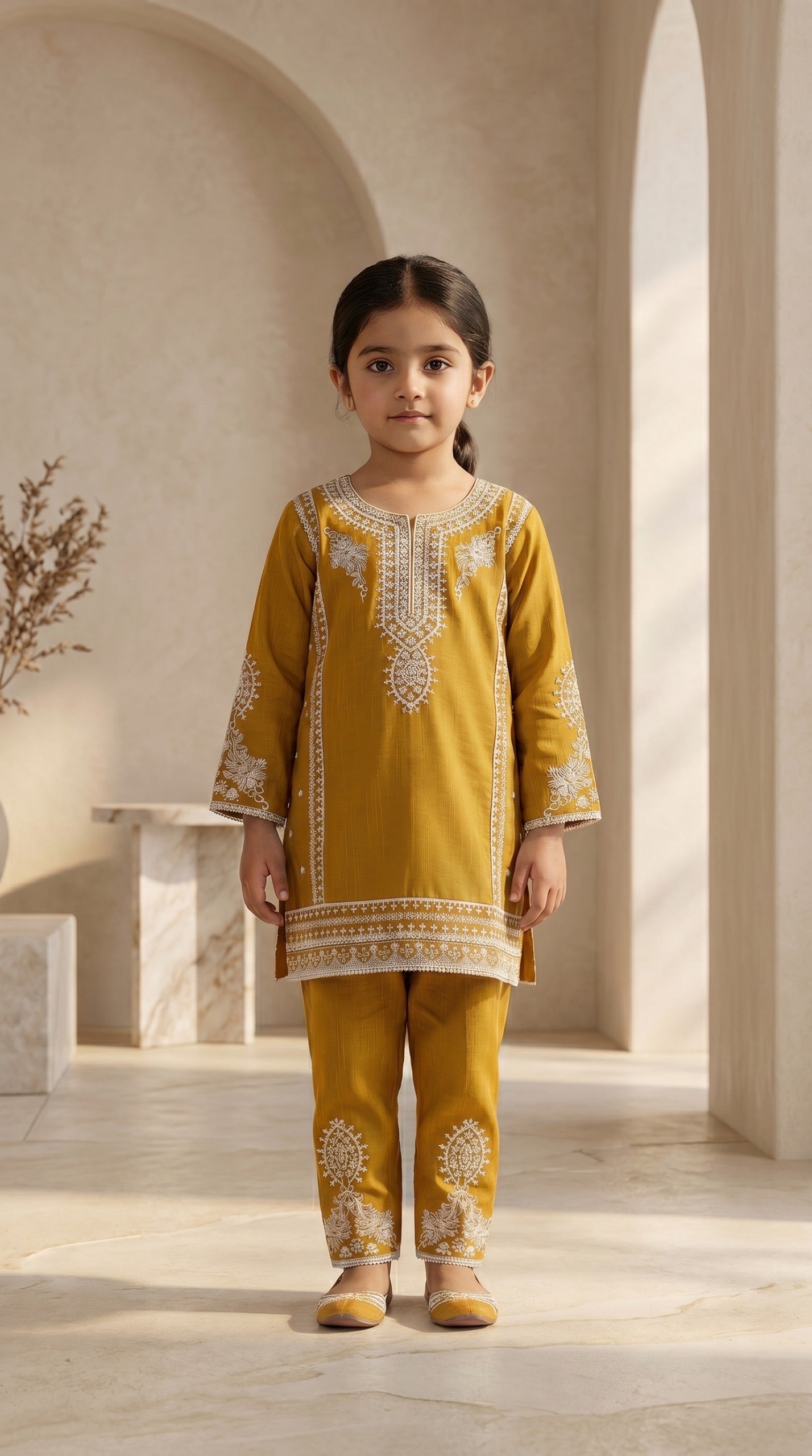Pehnavaa Girls' Heavy Embroidered Cotton 2-Piece Suite – Boutique Style Festive Palazzo Set