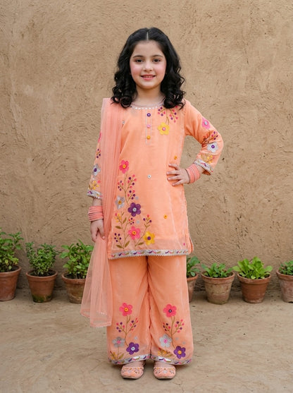 Fancy Chiffon Embroidered girls 3-Pcs  Suit