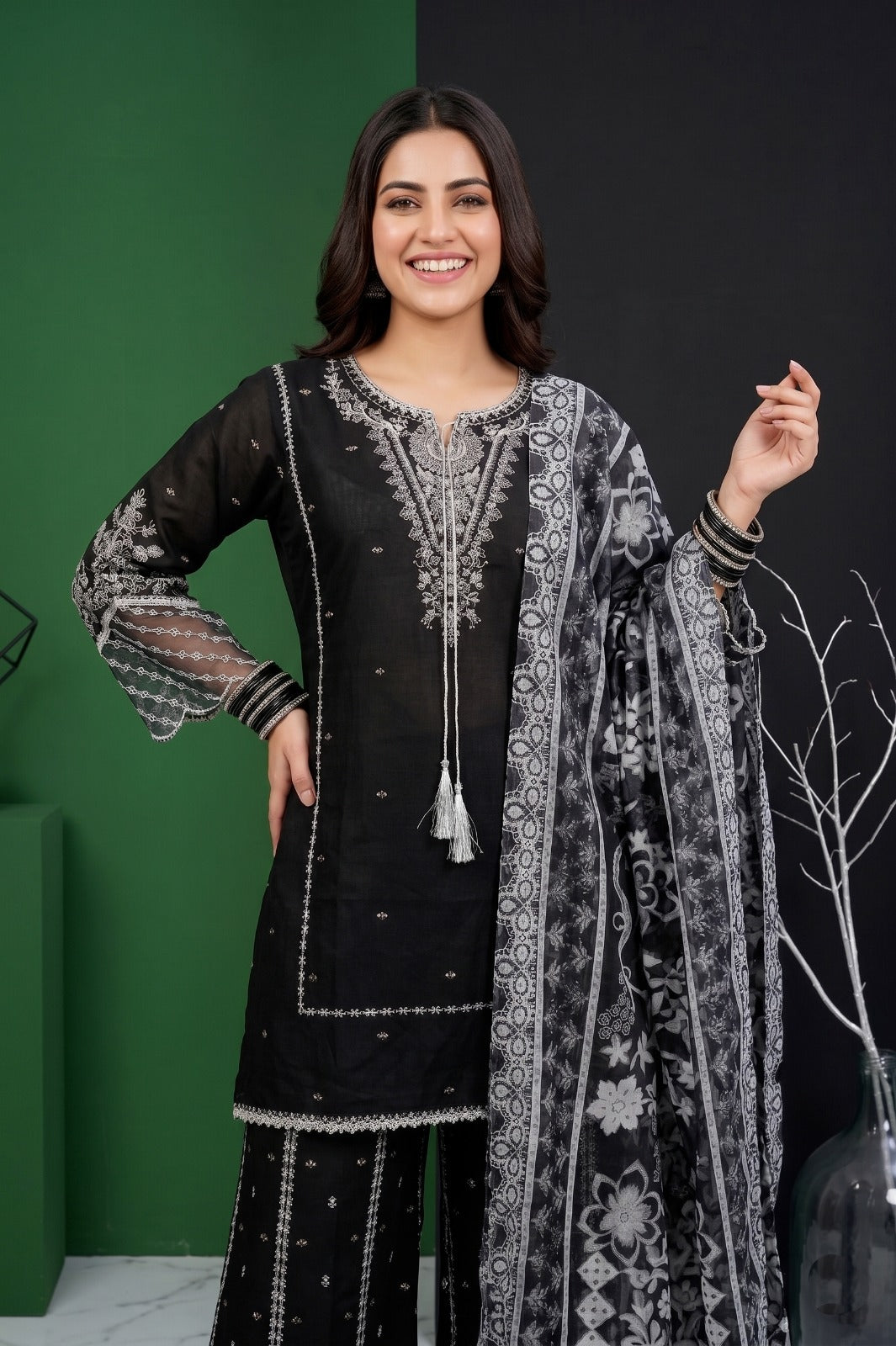 Eid Special Embroidered Collection: 3-Pcs Cotton Suit