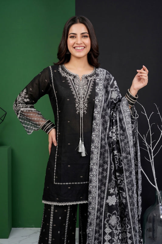 Eid Special Embroidered Collection: 3-Pcs Cotton Suit