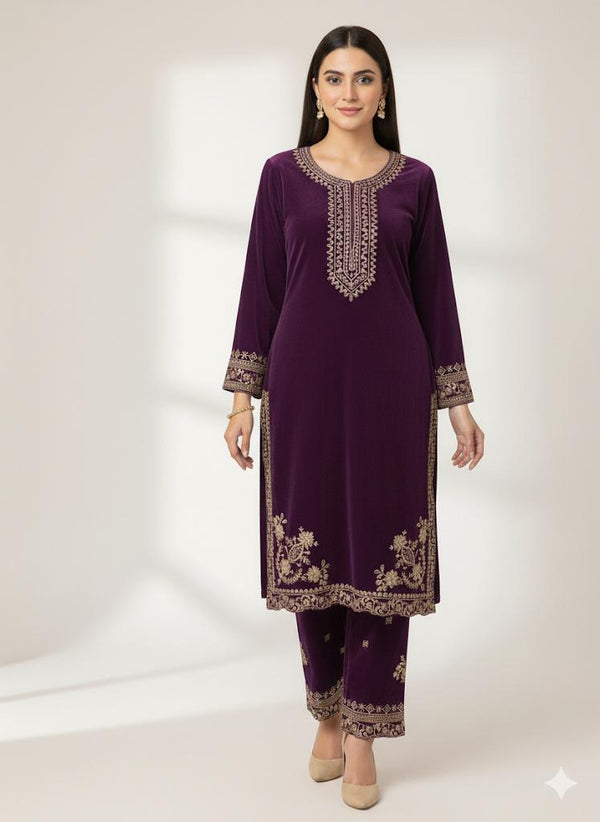 PREMIUM VELVET STUFF STITCHED 2PC DRESSES(4 COLORS)