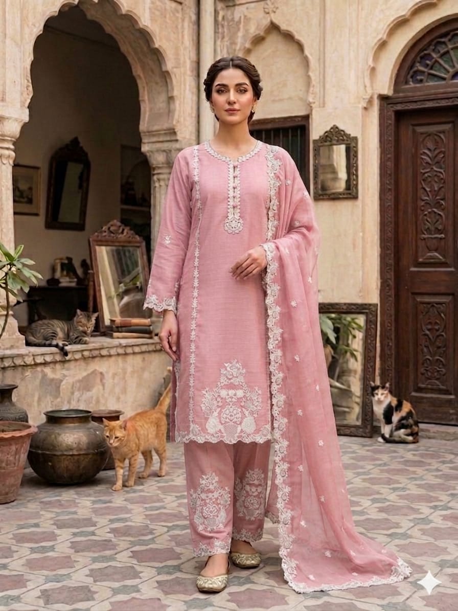 Women's Cotton 3-Piece Suit – Luxury Embroidered Festive Wear