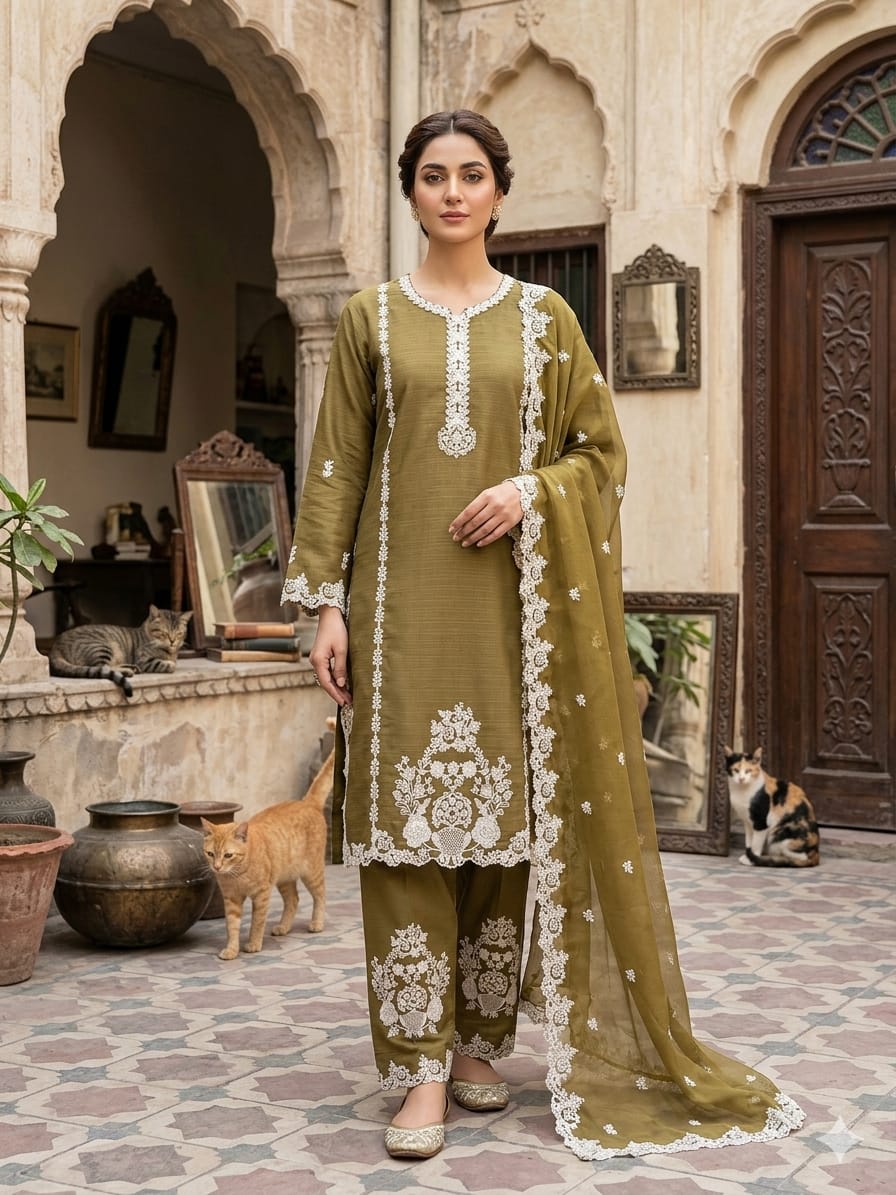 Women's Cotton 3-Piece Suit – Luxury Embroidered Festive Wear